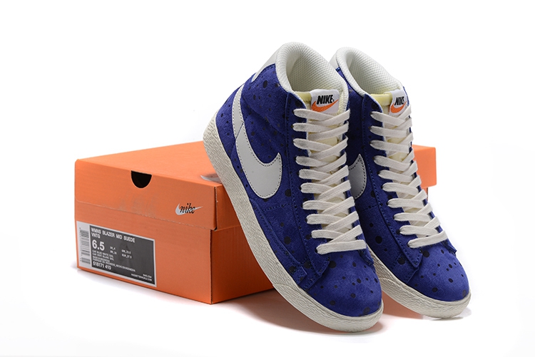 Women Nike Blzer Mid Suede VNT Blue White Shoes - Click Image to Close